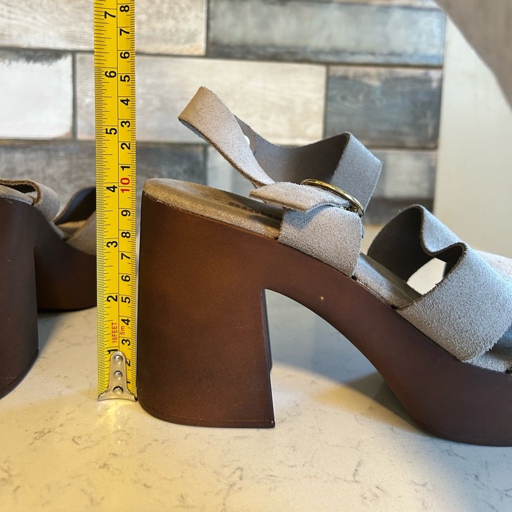 BioNatura Suede Leather Platform Heeled Sandals in Taupe Size 9/40 - Picture 9 of 12